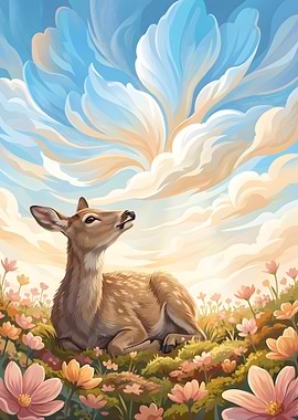 Deer in a field of flowers