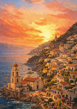 Amalfi coast at sunset