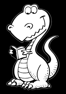 Cartoon Dinosaur Reading a Book