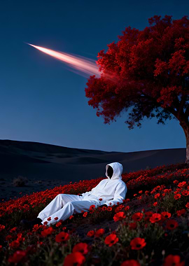 Figure in White Amidst Red Poppies