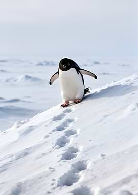 Adelie Penguin Walking in Snow