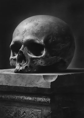 Gothic Skull on Stone Pedestal