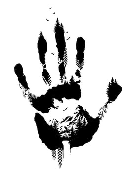 Handprint with Forest and Mountains