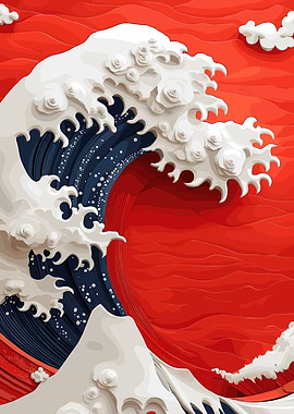 Great Wave with Red Background