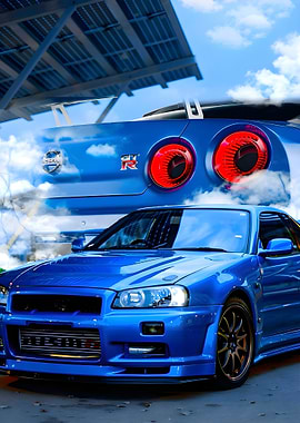 Blue Nissan Skyline GT-R R34