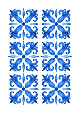 Blue Watercolor Floral Tile Pattern