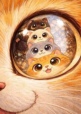 Cute Kittens Reflected in a Cat's Eye