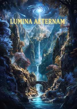 Fantasy Castle with Waterfalls and Galaxy