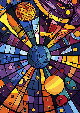 Abstract Stained Glass Space Scene