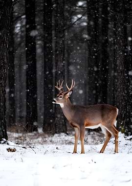 Deer in a Snowy Forest
