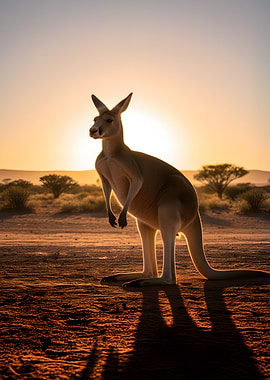 Kangaroo silhouetted against sunset