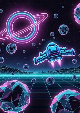 Retro Sci-Fi Spaceship and Planets