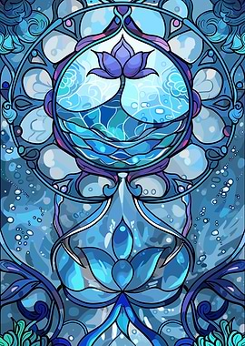Blue Lotus Water Stained Glass Art