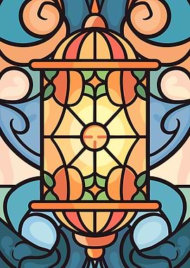 Stained Glass Lantern with Sun Motif
