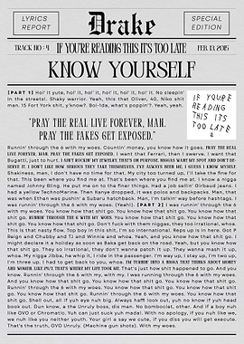 Drake 'Know Yourself' Newspaper Lyric Art