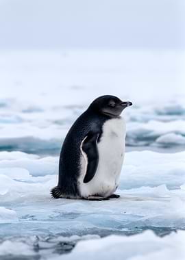 Adelie Penguin Chick Resting on Ice