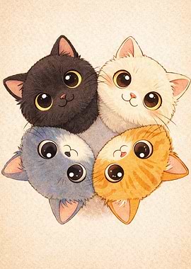 Four Cute Cartoon Kittens