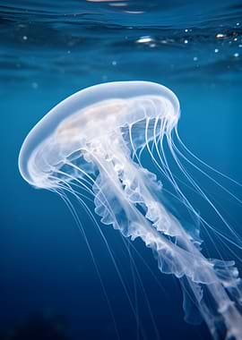 Jellyfish in Deep Blue Water