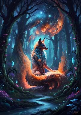 Enchanted Fox in a Cosmic Forest