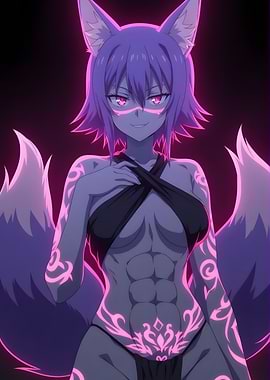 Anime Fox Girl with Glowing Tattoos