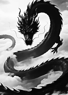 Black Dragon in Clouds