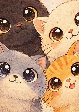 Four Adorable Kittens with Big Eyes