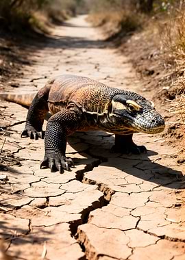 Komodo Dragon on a Cracked Path