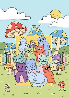 Cute Cats and Mushrooms