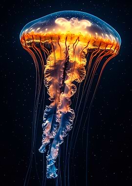Bioluminescent Jellyfish in Deep Sea