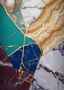 Geometric Marble and Gold Inlay