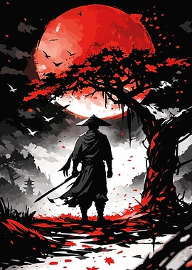 Samurai Under a Red Moon
