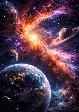 Vibrant Nebula with Planets