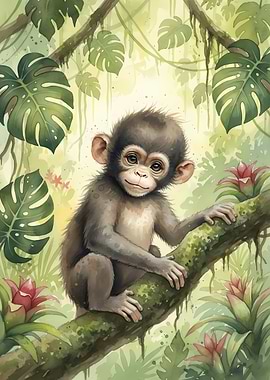 Cute baby monkey in a jungle