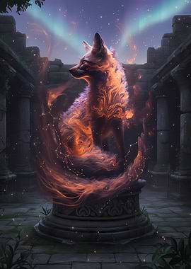 Mystical Fox Spirit in Ruins