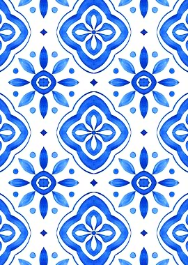 Blue and White Watercolor Tile Pattern