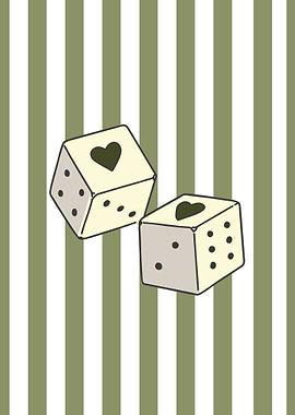 Dice with Hearts on Striped Background
