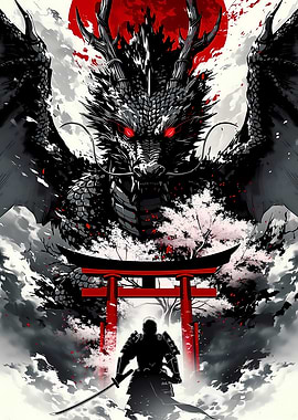 Samurai faces a fearsome dragon
