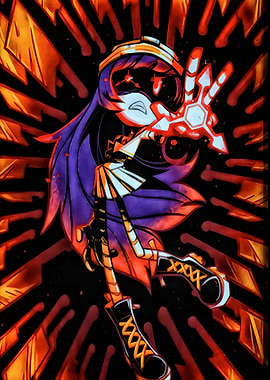 Anime Character with Fiery Background