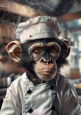 Chimpanzee Chef in Kitchen