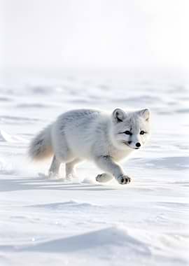 Arctic Fox Running in Snow