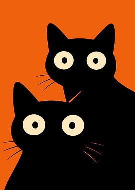 Two Black Cats with Big Eyes