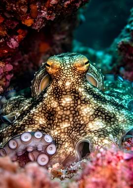Close-up of an octopus on coral