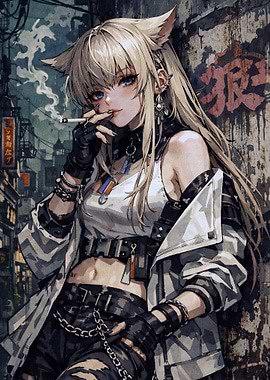 Anime Girl Smoking in City