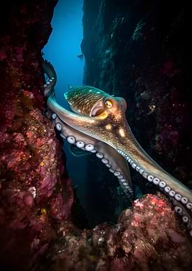 Octopus in Underwater Cave