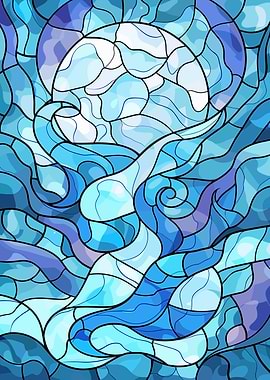 Abstract Blue Stained Glass Waves