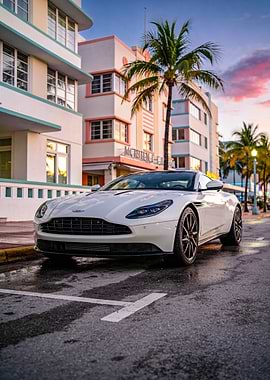 White Aston Martin Convertible on Wet Street