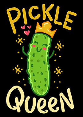 Pickle Queen Poster, Cute Pickle Cartoon Wall Art, Funny Kitchen Decor Print