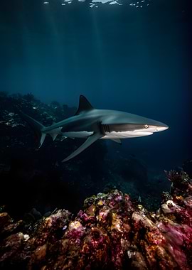 Shark swimming near coral reef