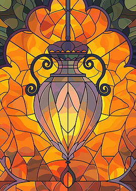 Stained Glass Lantern with Floral Accents