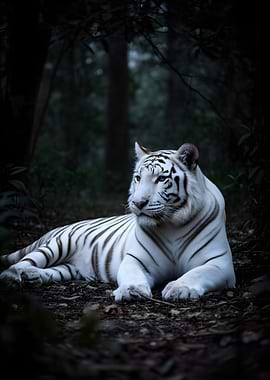 White Tiger in Dark Forest